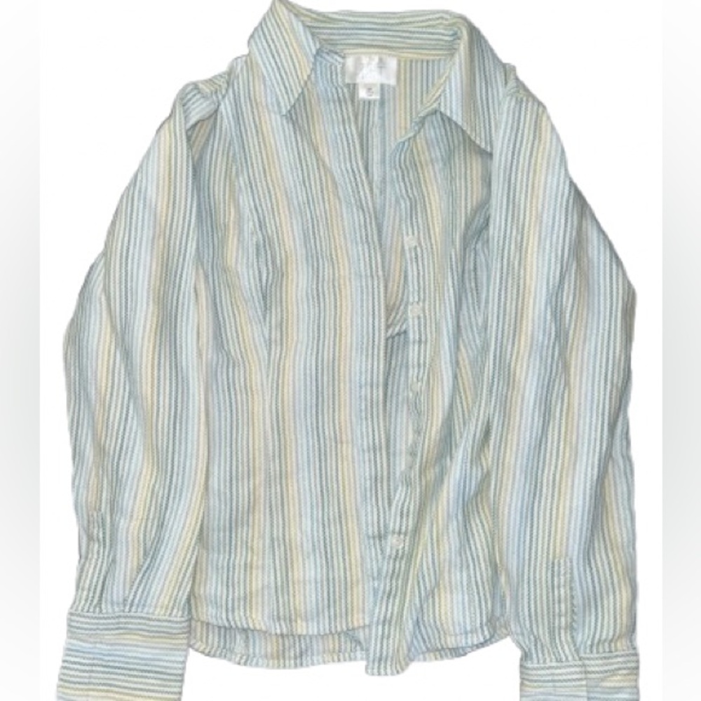 Loft women’s blue green and white Striped Button-Up Shirt for casual events